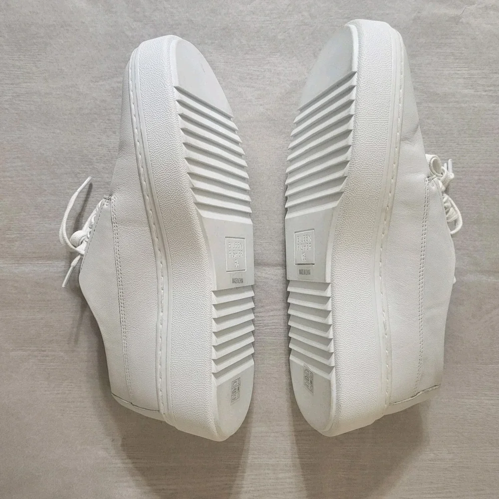 Eileen Fisher White Leather Lace Up Platform Sneakers Cushioned Womens Sz 6.5M